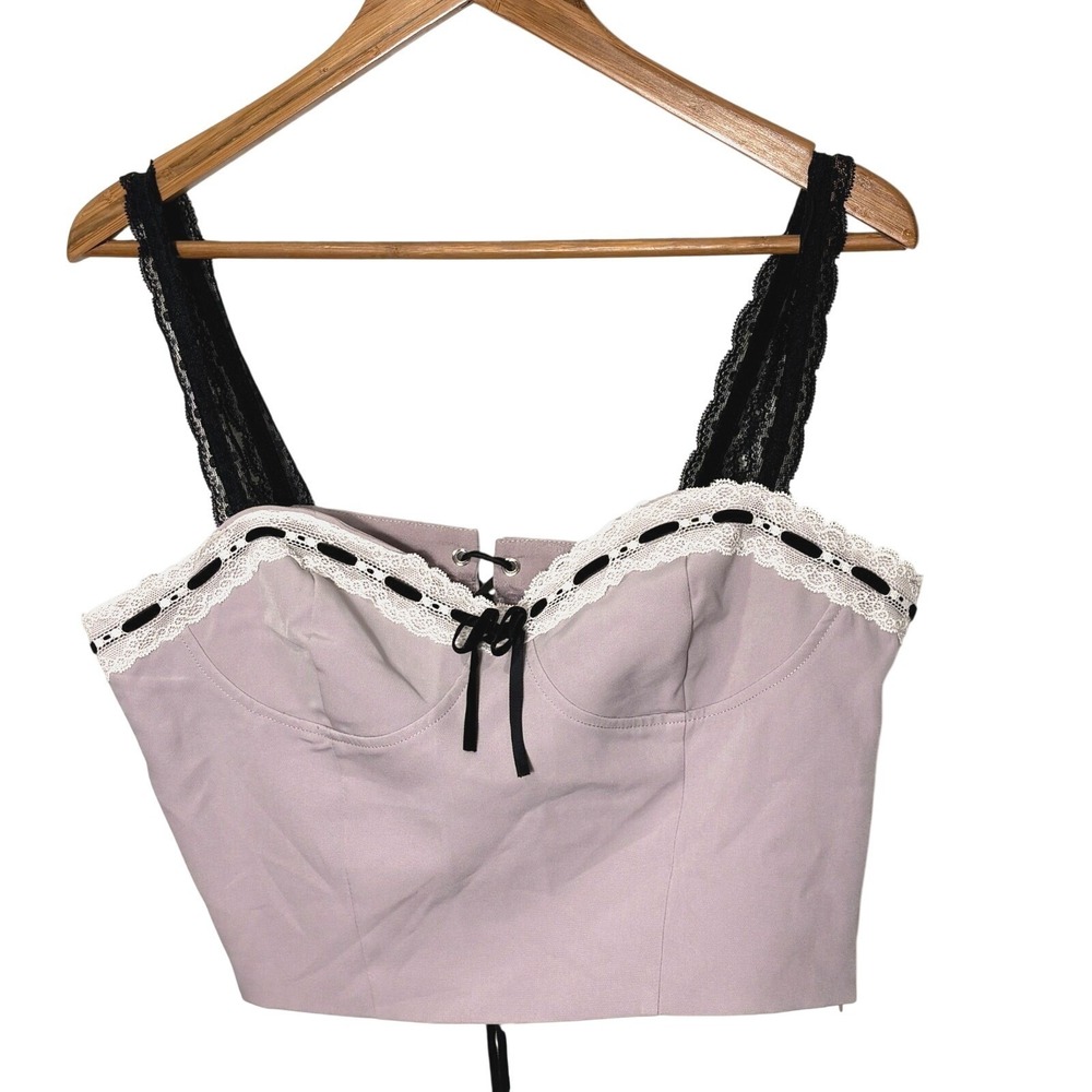 Y2K Lavender Corset Top Large LaceTrim Coquette Bow Lace Up Fairy Festival